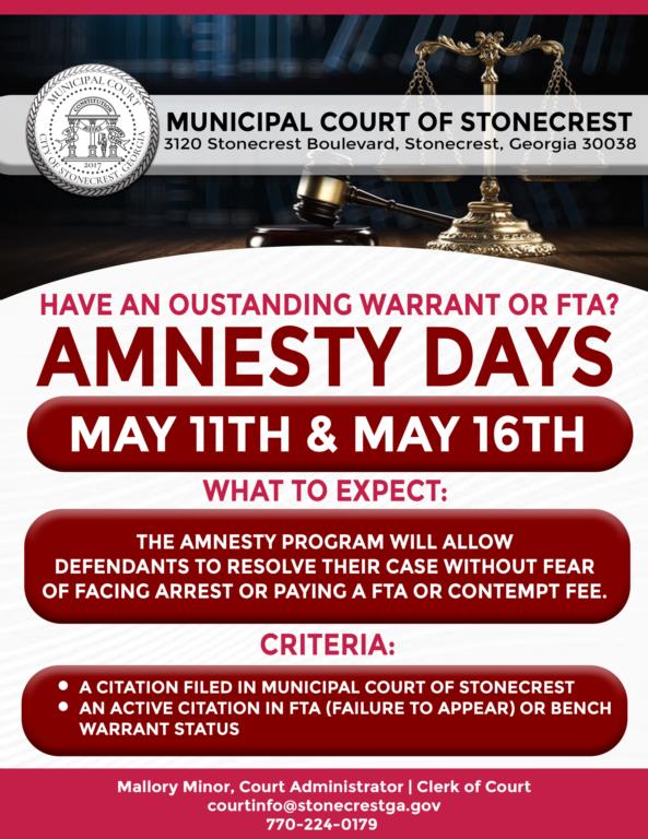 Municipal Court of Stonecrest Announces Amnesty Program in May